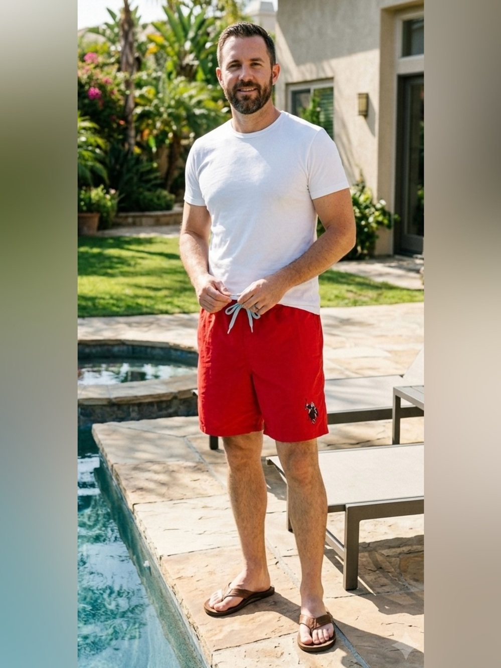 U.S. Polo Assn. Red Swim Trunks with Contrast Drawstring